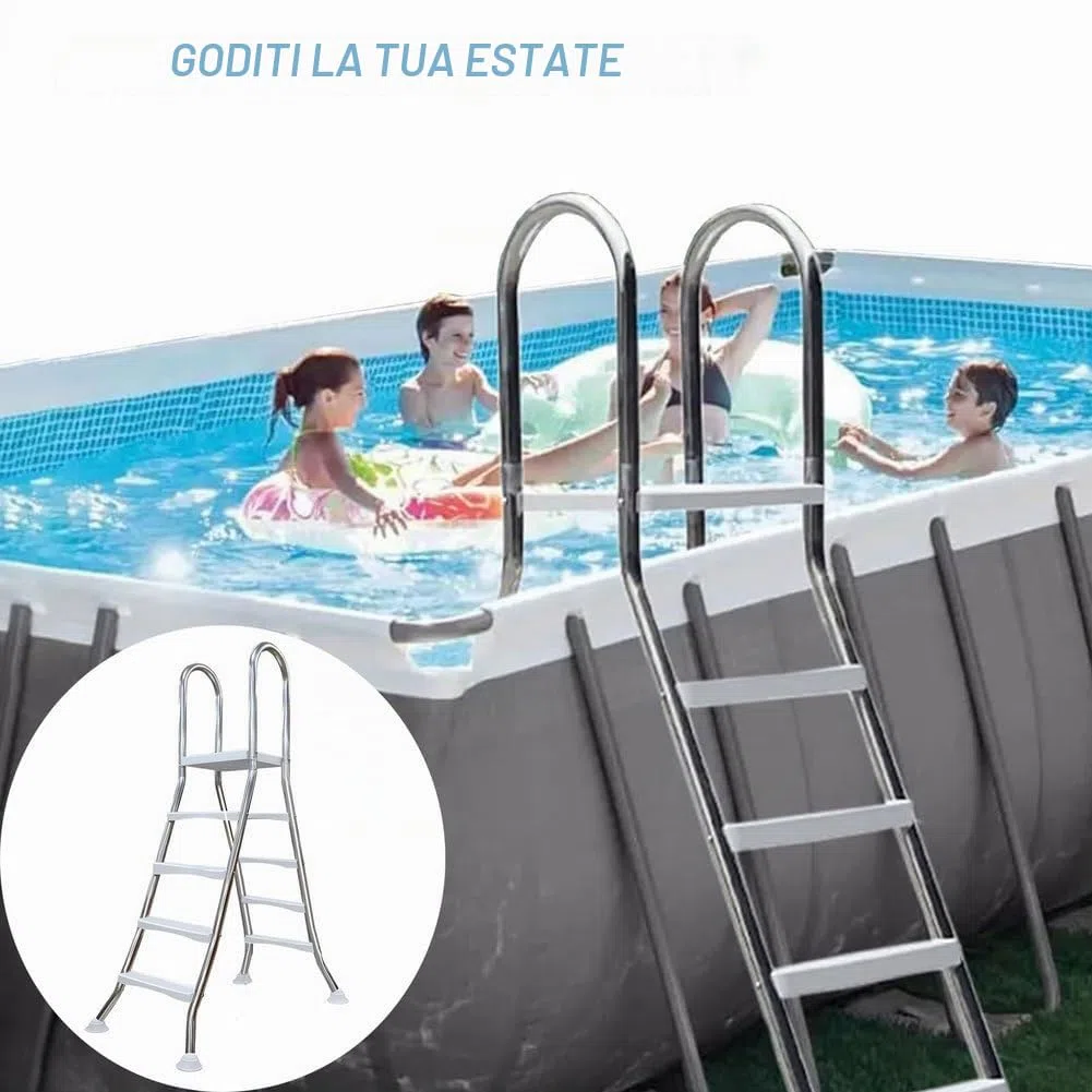 BOTOWI 135cm robusta scala per piscina in acciaio inossidabile fuori terra a doppio lato 4 gradini fuori terra gradini per piscina fuori terra scala antiscivolo impieghi gravosi,53 inch