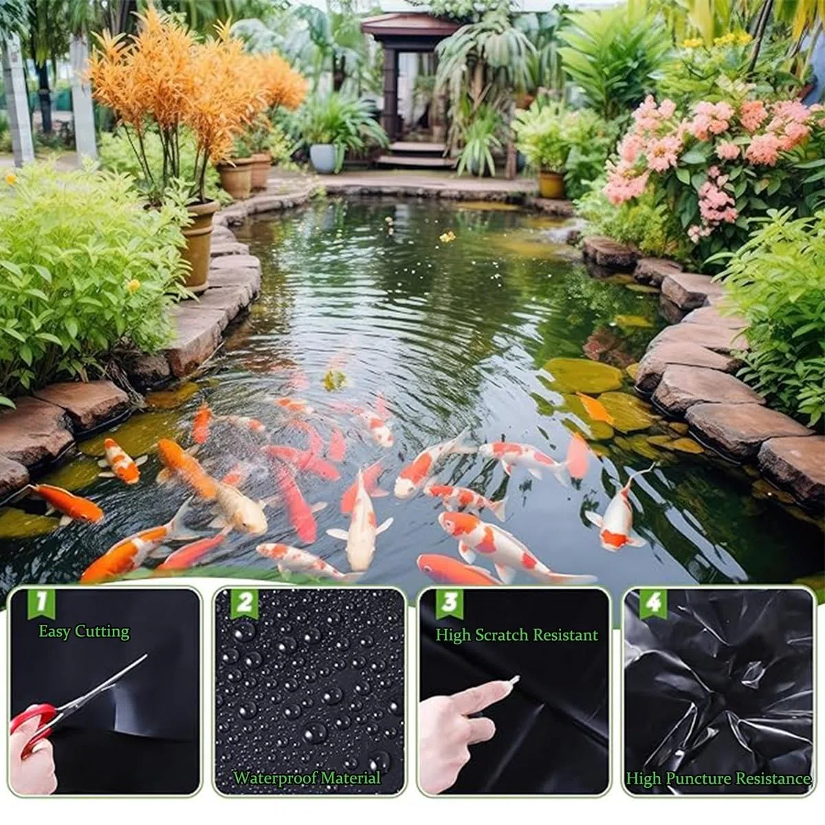 Rivestimento per stagni esterni, 0,12 mm, nero, per fontane e cascate, perfetto per piccoli stagni (8 m x 11 m), resistente, impermeabile, resistente ai raggi UV, facile da installare
