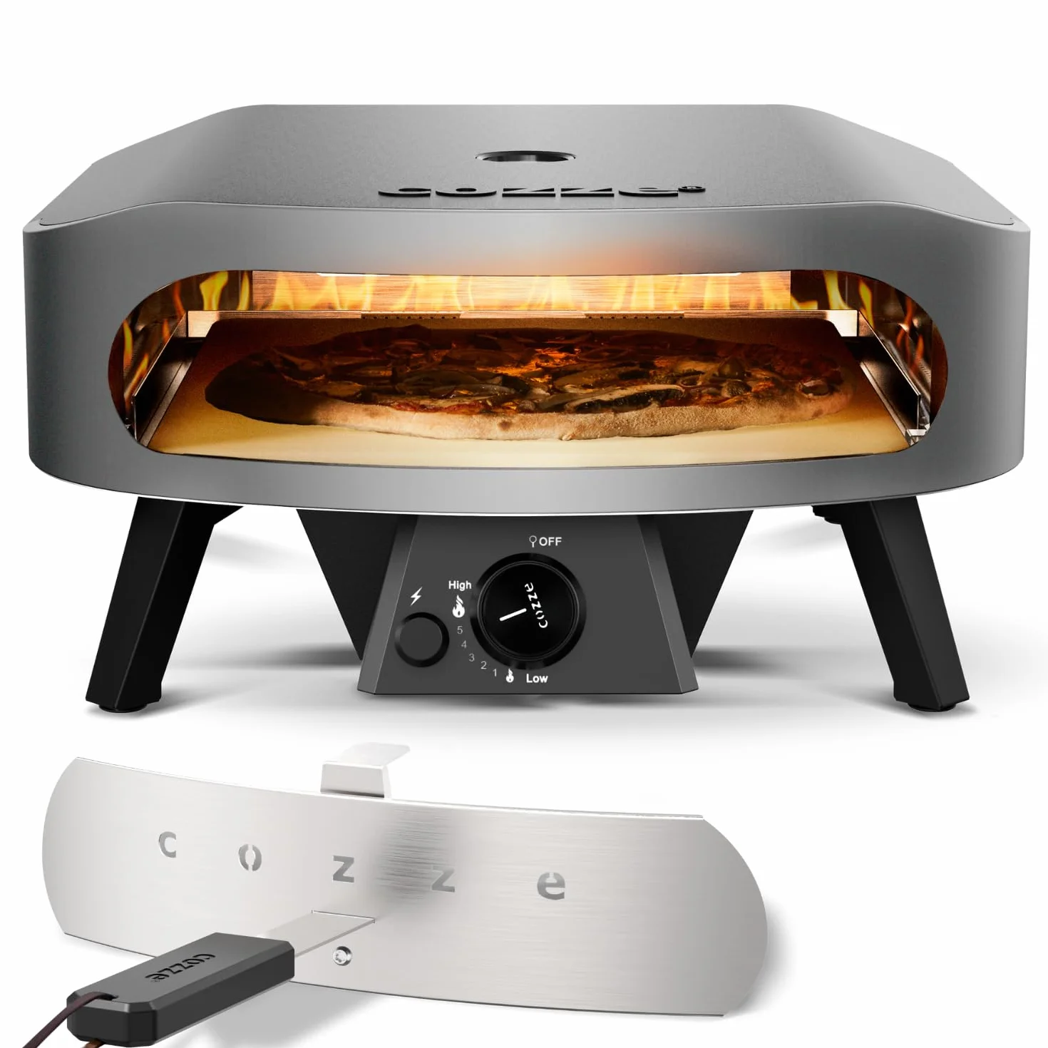 cozze Forno per pizza a gas da 17" (50 mbar) – Forno per pizza con regolatore per pizze di famiglia, con tubo del gas e regolatore – Bruciatore a U da 8,0 kW – per giardino e terrazza