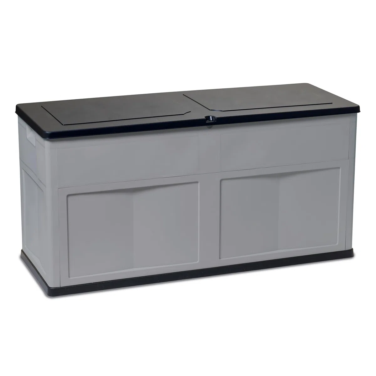 Toomax Baule Multibox Trend 320L finitura elegante nero/grigio basalto 119x46x60h cm, in plastica riciclata resistente ai raggi UV, con chiusura per lucchetto, ideale per interni ed esterni