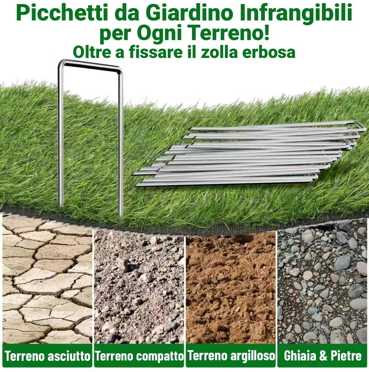 Amagabeli - Confezione da 500 picchetti da giardino da 15,2 cm, zincati, con membrana per il controllo delle erbacce, diametro di 3 mm, resistenti, per erba artificiale, barriera in tessuto