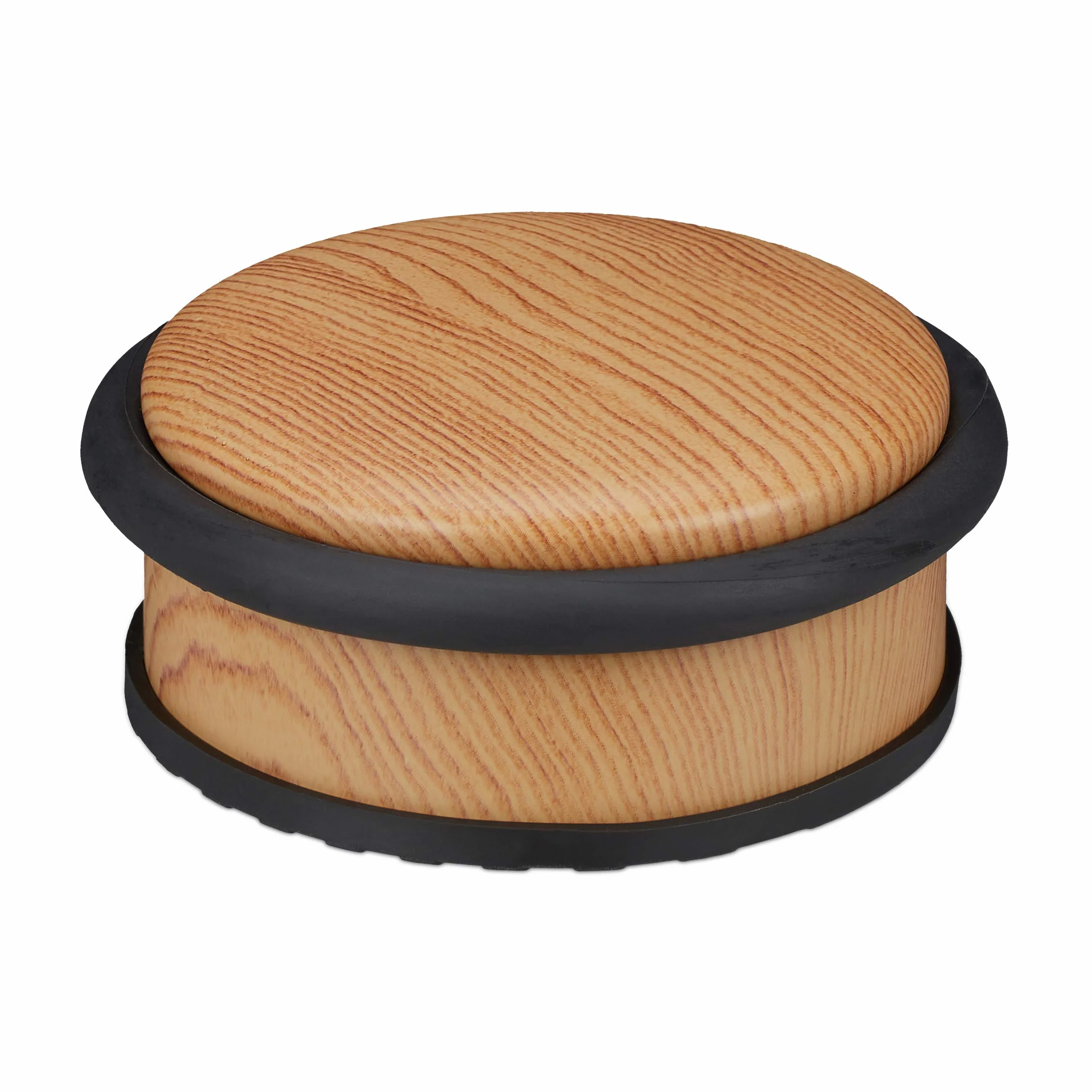 Relaxdays Fermaporta da Pavimento Piatto, Blocca Porta per Ante Pesante, Aspetto Legno, HxD: 5 x 10,5 cm, Marrone Chiaro