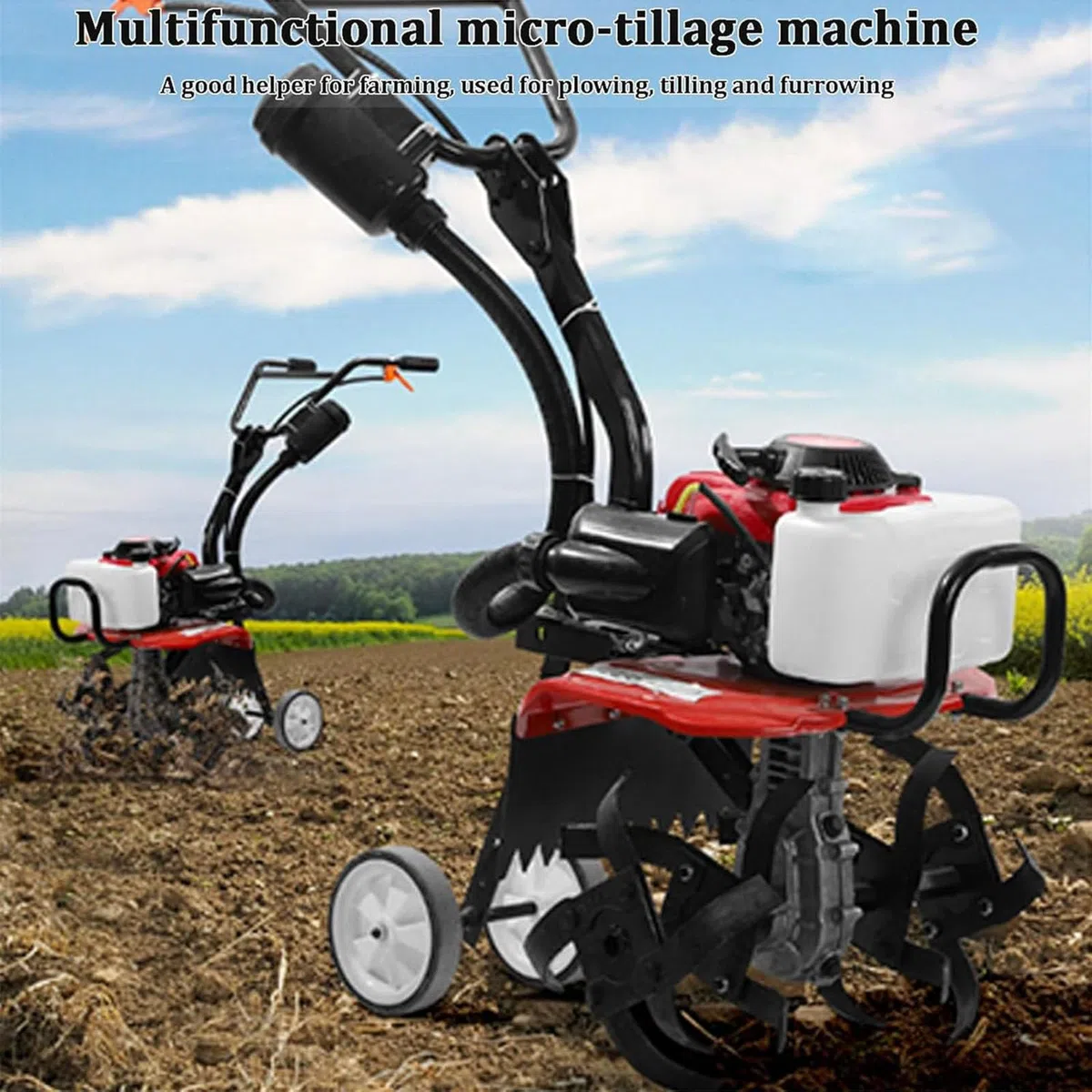 Motozappa 4 tempi 55cc,potenza 2.2KW,larghezza di lavoro 400mm,profondità di lavoro 200mm,per Orto Fioriera Lavorazione di Campi,Velocità di rotazione 10500 giri/min