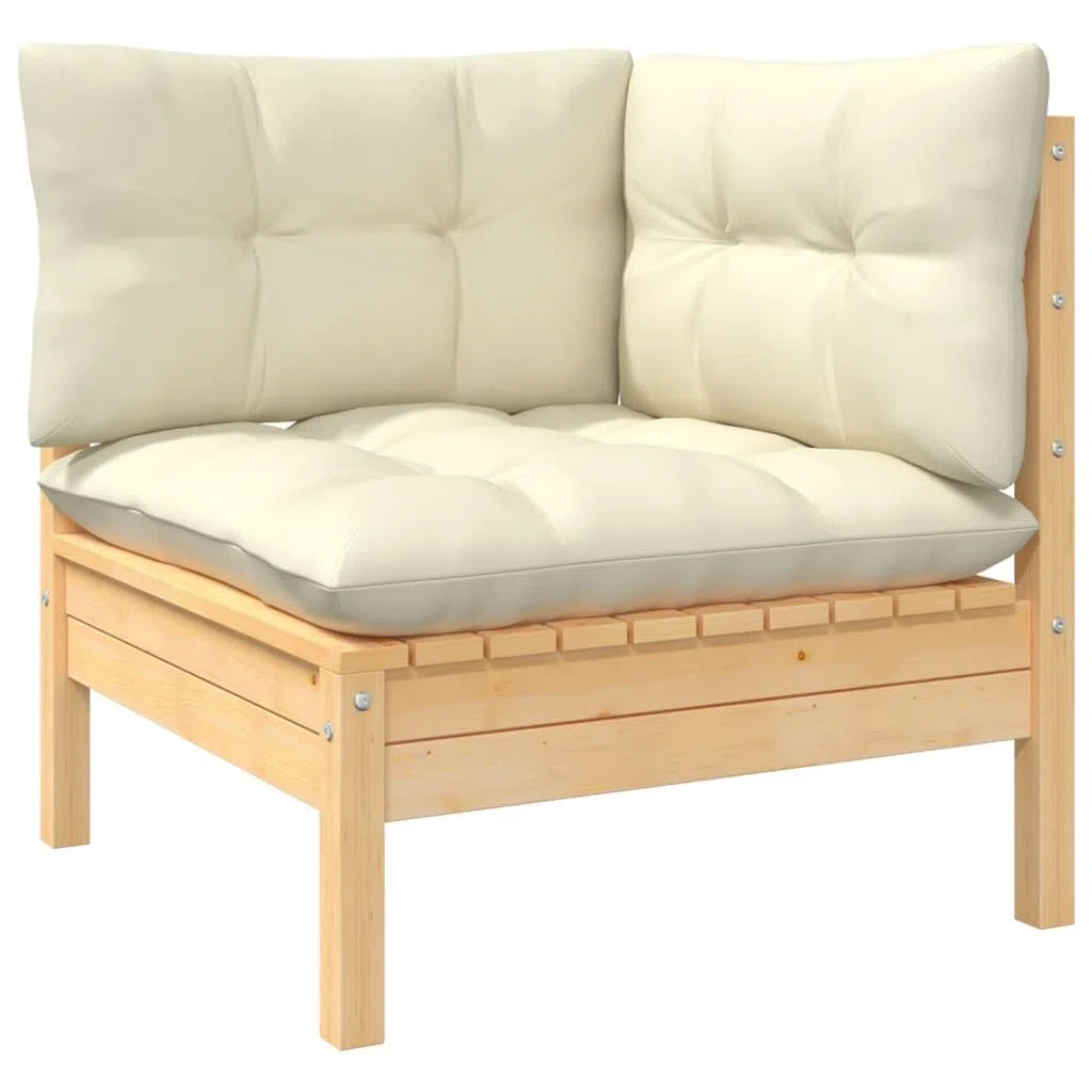 Set da 10 pezzi in legno di pino massiccio con cuscini color crema, set di mobili da giardino per esterni per terrazza e balcone, set modulare con cuscini