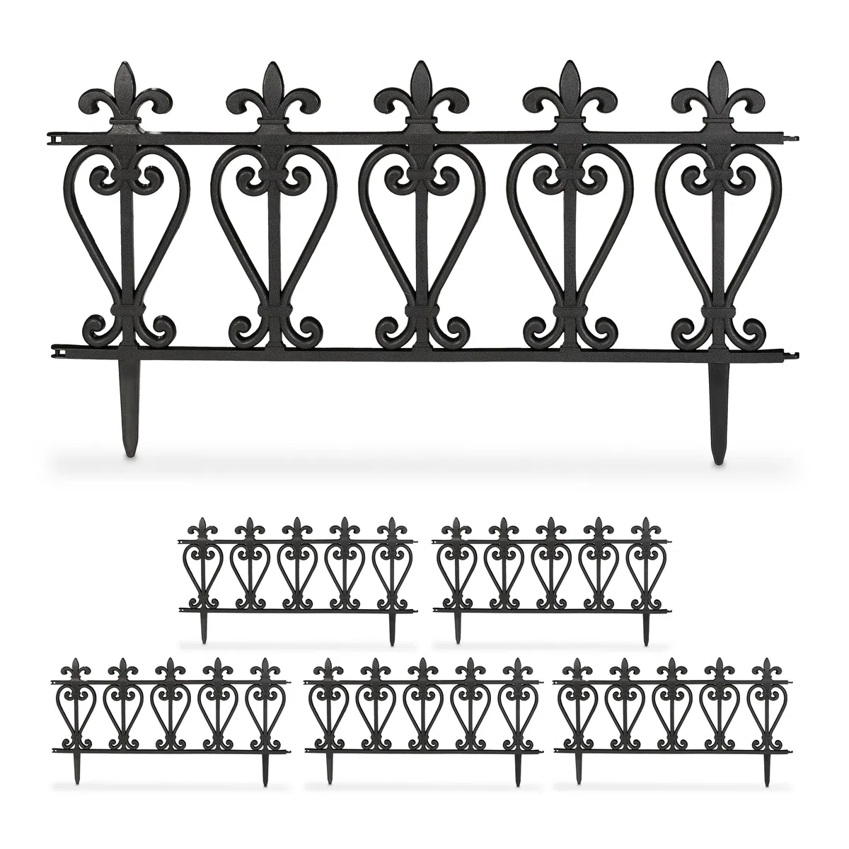 Relaxdays Recinzione per Aiuole, Set da 6 Pannelli per Cortile e Giardino, Bordure in Plastica, HxL: 32,5 x 61 cm, Nero