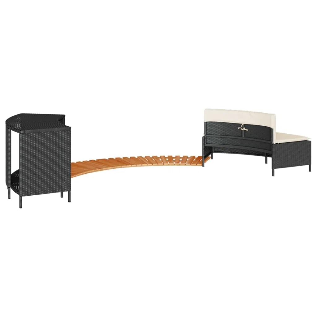 Bordo per Spa Nero in Polyrattan e Legno Massello di Acacia-365614