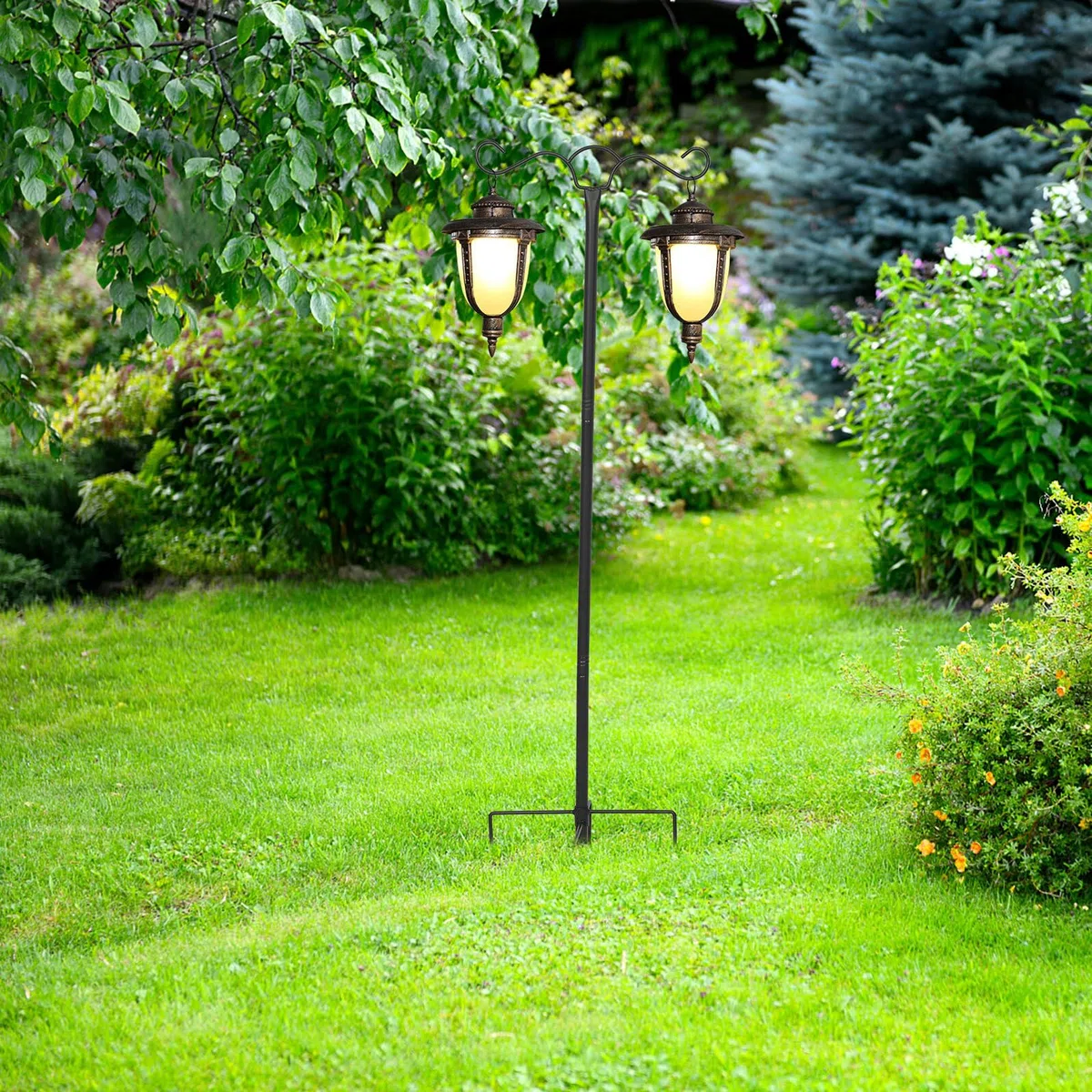 Palo per Luci da Esterno Ganci da Pastore Supporto per Piante Sospese e Mangiatoie per Uccelli Metallo Resistente alle Intemperie Base a Cinque Artigli per Giardino Patio e