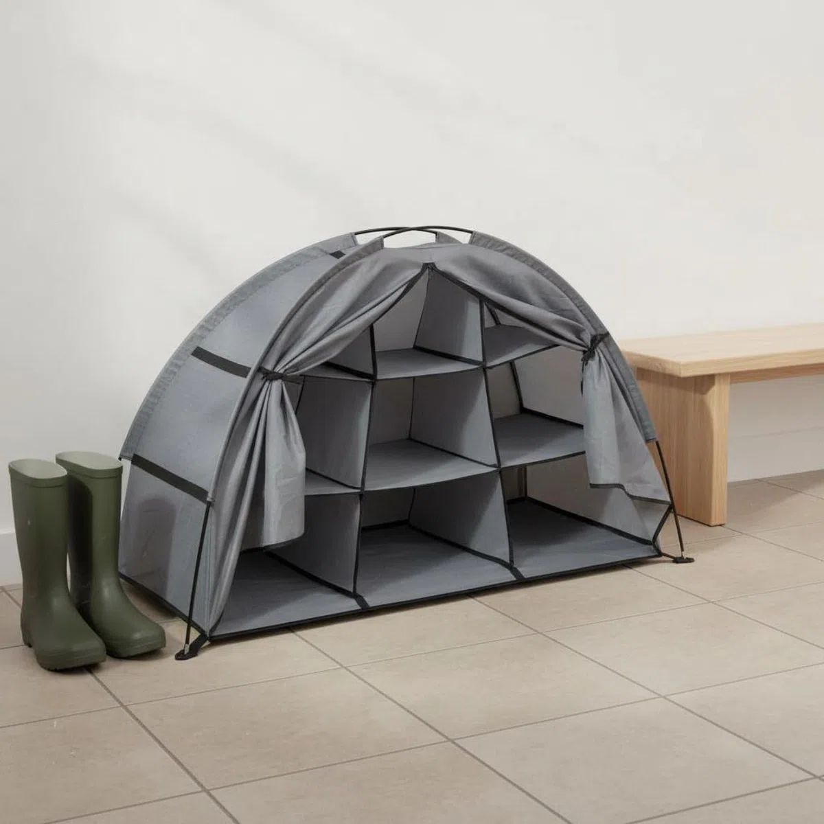 harayaa Armadio da Esterno Organizzatore Pieghevole da Campeggio con 9 Scomparti Tessuto Oxford PU Impermeabile Supporto Solido Adatto per Campeggio Giardino Tenda