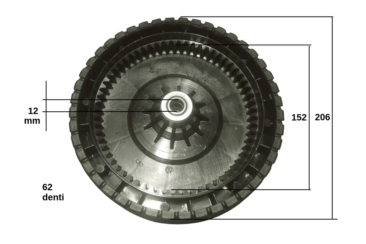 Ruota Trazione Tagliaerba 206x12x44 62 Denti con Coperchio | Controllare le misure nello schema prima di acquistare