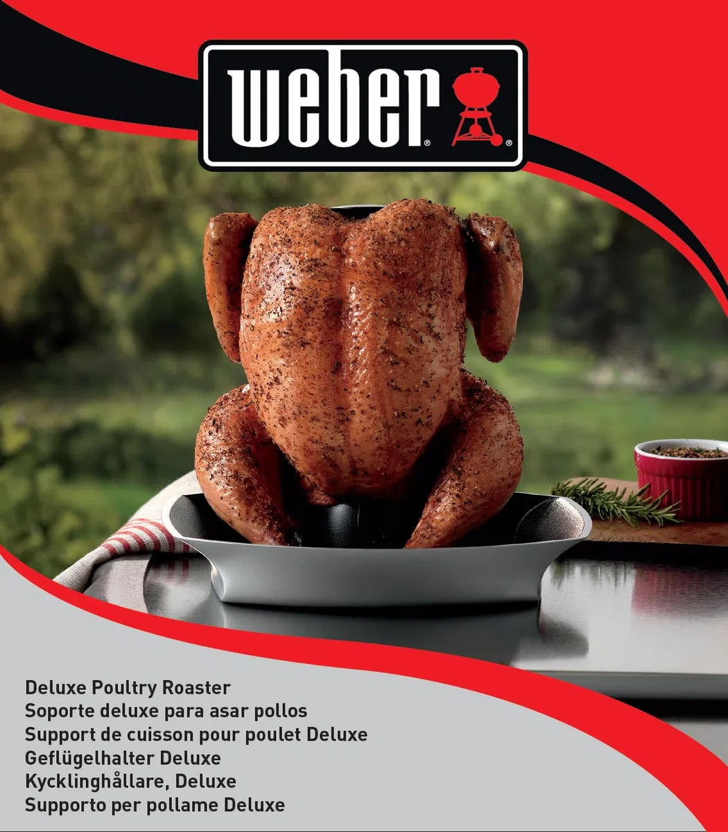 Weber Supporto Deluxe per pollame/Supporto in Acciaio Inox per Pollo succoso con Vassoio raccogligocce Integrato per Una Cottura aromatica – Argento (6731)