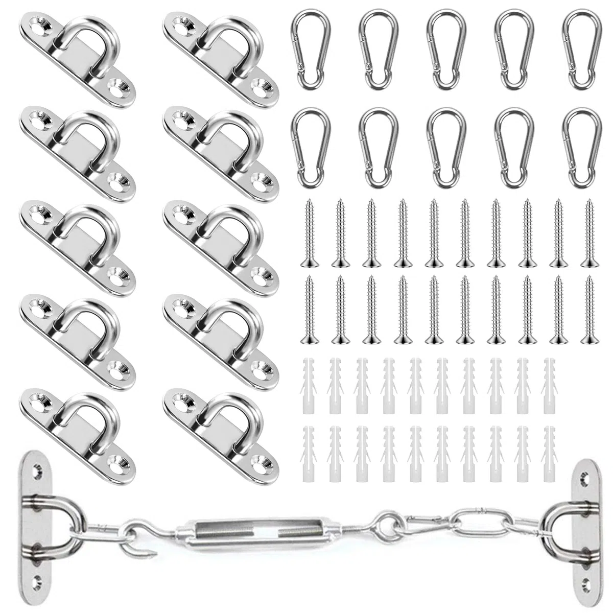 Gancio per Soffitto, Placca Occhiello in 304 Acciaio Inossidabile, Ganci da Parete Per Fissaggio a Parete, Kit di Ancoraggio per Corda, Appendini da Parete per Swing, Amaca, Aerial Yoga e Parasole