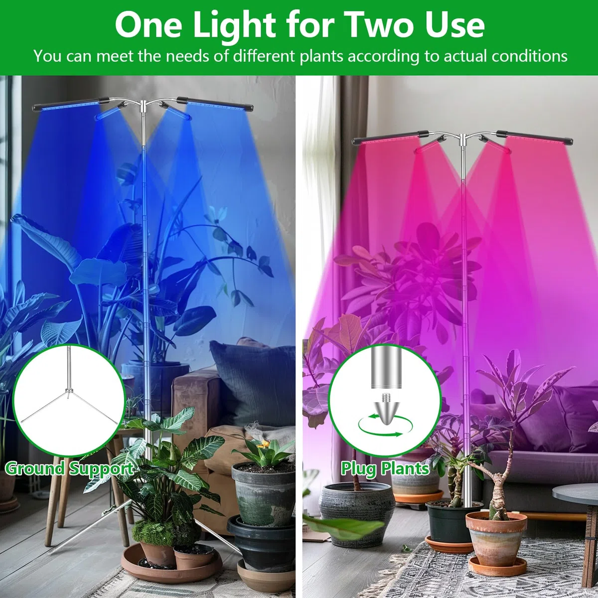 Lampade per Piante Indoor, Lampada Crescente Spettro Completo 4 Heads, Luce per Piante Con Treppiede, Luce LED Coltivazione Indoor Con Timer, 3 Modalità E 9 Regolazioni Di Luminosità