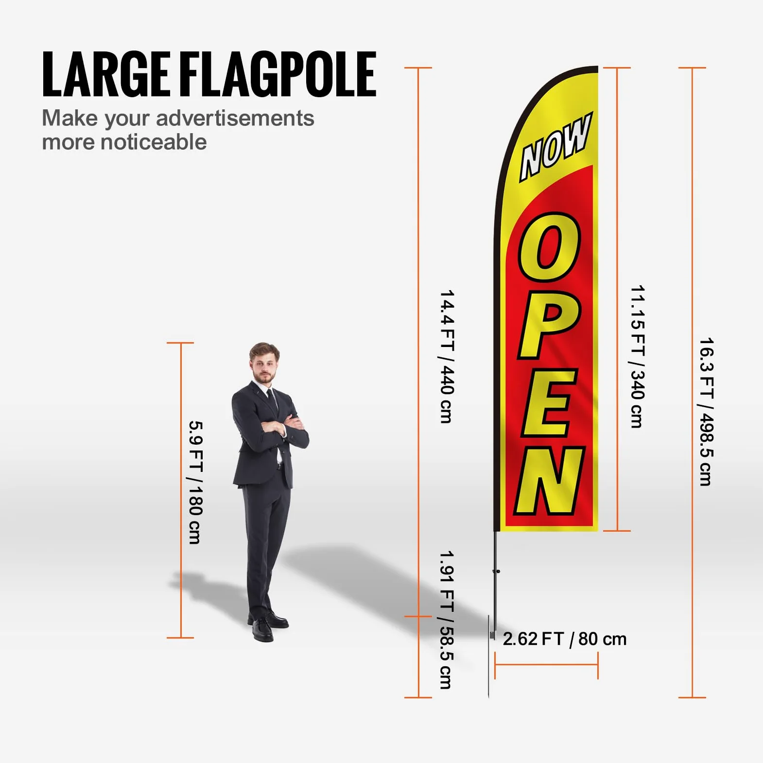VEVOR Open Flags con Kit Palo, Bandiere Pubblicitarie all'Esterno, con 2 Striscioni, 2 Pali, 2 Picchetti da Terra, Cartello Aperto Swooper 440 cm