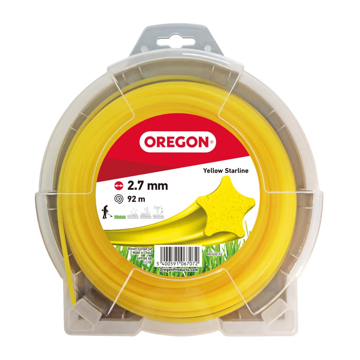 Oregon Filo per Decespugliatore a Forma di Stella in Nylon Resistente, Adatto per Erba Alta, Rifiniture e Vegetazione Fitta, Compatibile con Numerosi Marchi, 2,7 mm x 92 m (69-432-Y) Giallo