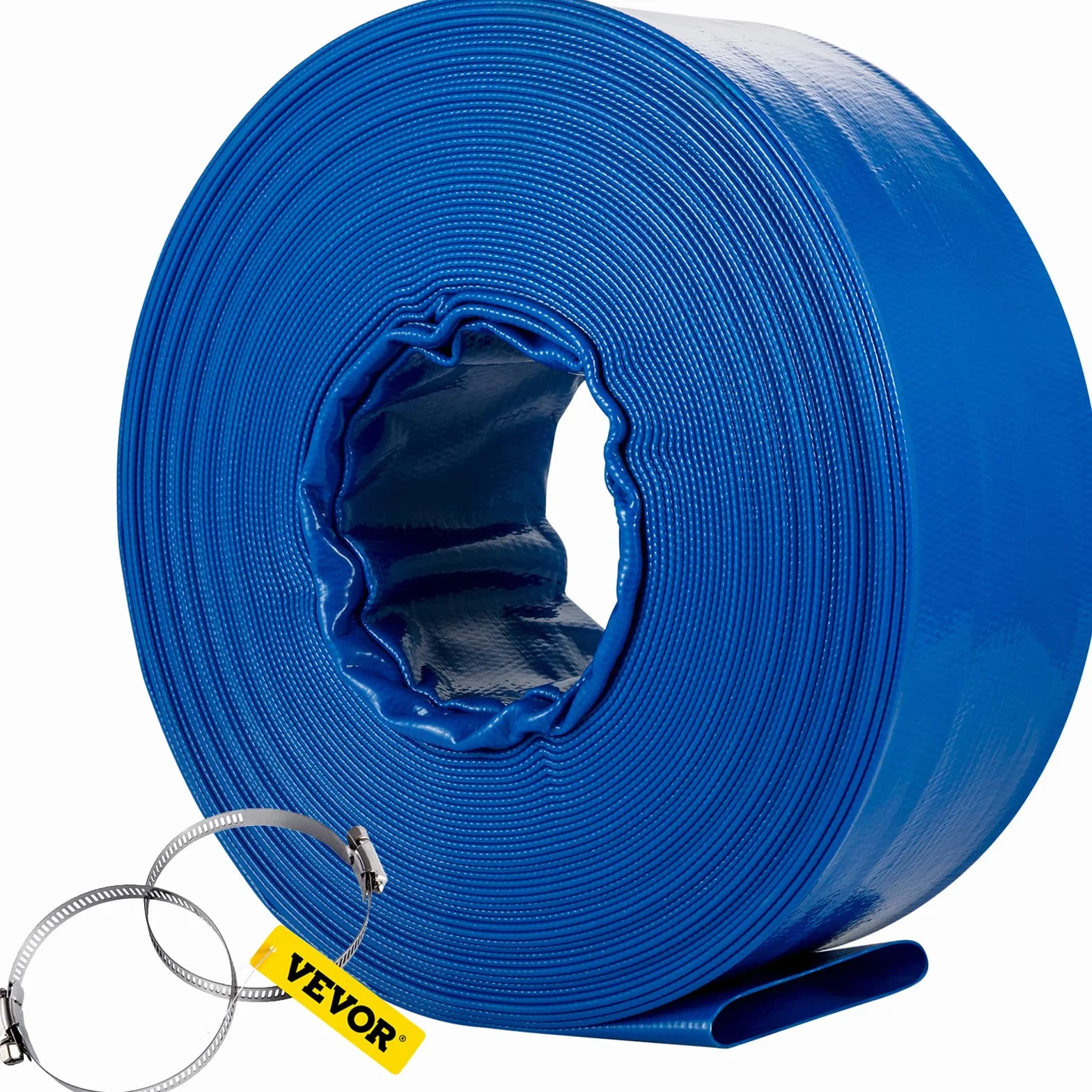 VEVOR Tubo di scarico, 3" x 105", Tubo piatto in PVC, Resistente alle intemperie e allo scoppio, Ideale per piscine e trasferimento dell'acqua, Blu