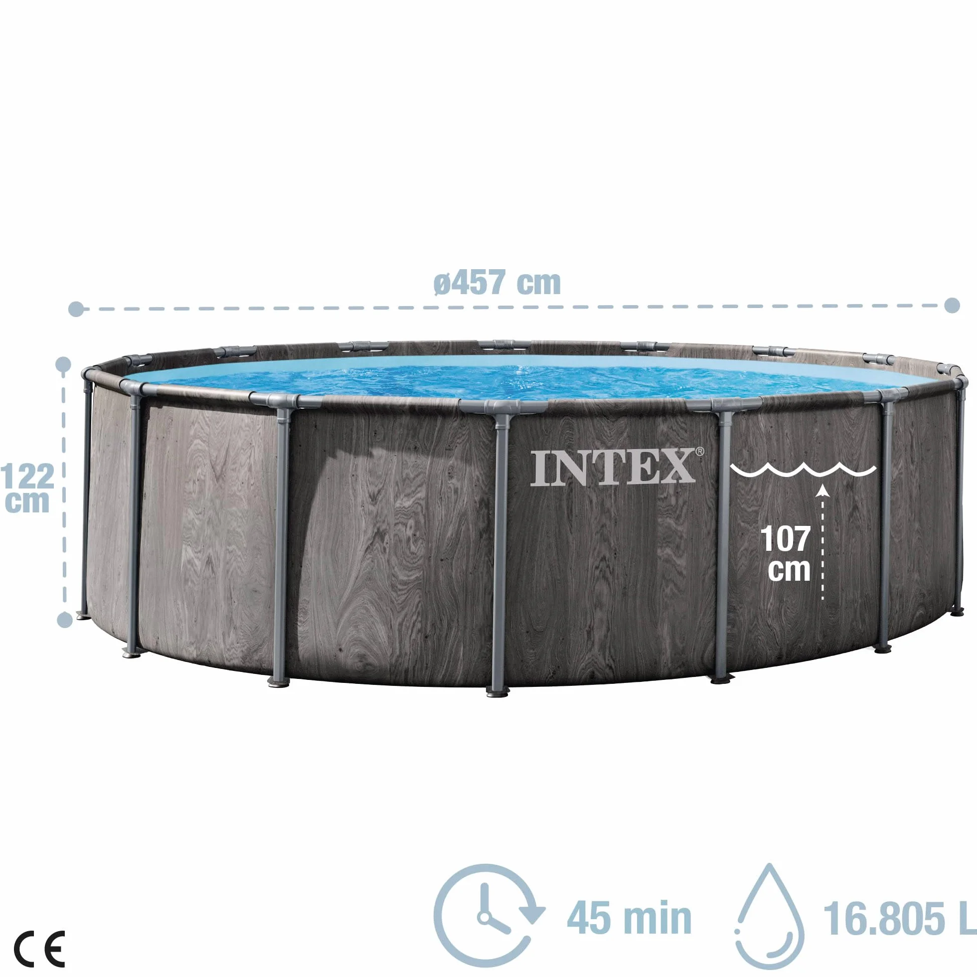 Intex 26742ND 4.57m x1.22m Greywood Prism Frame Premium Pool Set (Includes Filter Pump, Safety Ladder, Ground Cloth, Pool Cover)
