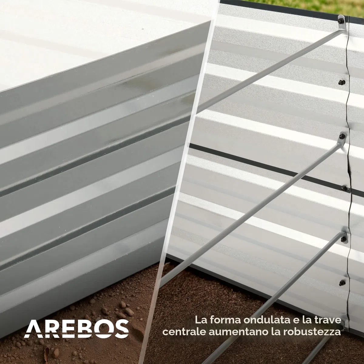 AREBOS Letto rialzato in metallo 180x90x45 cm | letto da giardino in acciaio zincato | letto per piante resistente alle intemperie e alla ruggine | letto rettangolare per orto e patio