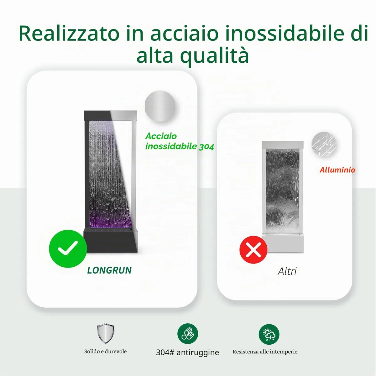 LONGRUN Fontana a cascata a specchio da interno con luce a LED controllata app, pavimento da giardino esterno in piedi, da 48 "Acqua di arredamento per la casa Caratteristica -Nero