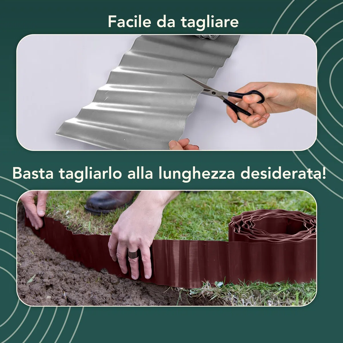 GARDENIX Bordo per Aiuola Ondulato Bordo per Prato in Plastica Lunghezza 9 m, Altezza 25 cm, Antracite