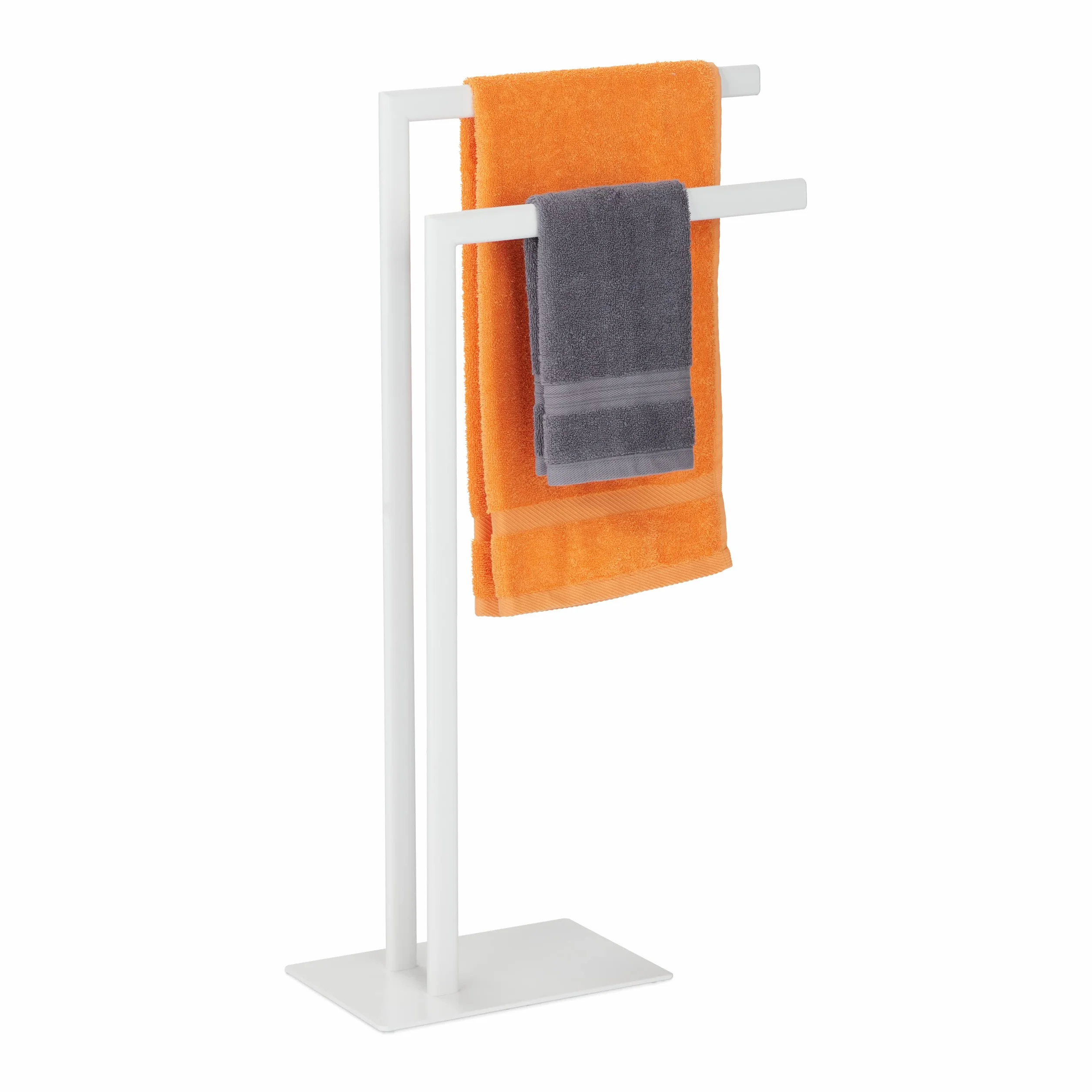 Relaxdays Piantana Portasciugamani, Autoportante con 2 Bracci, Acciaio, Appendi Asciugamani HLP 81 x 48 x 20 cm, Bianco