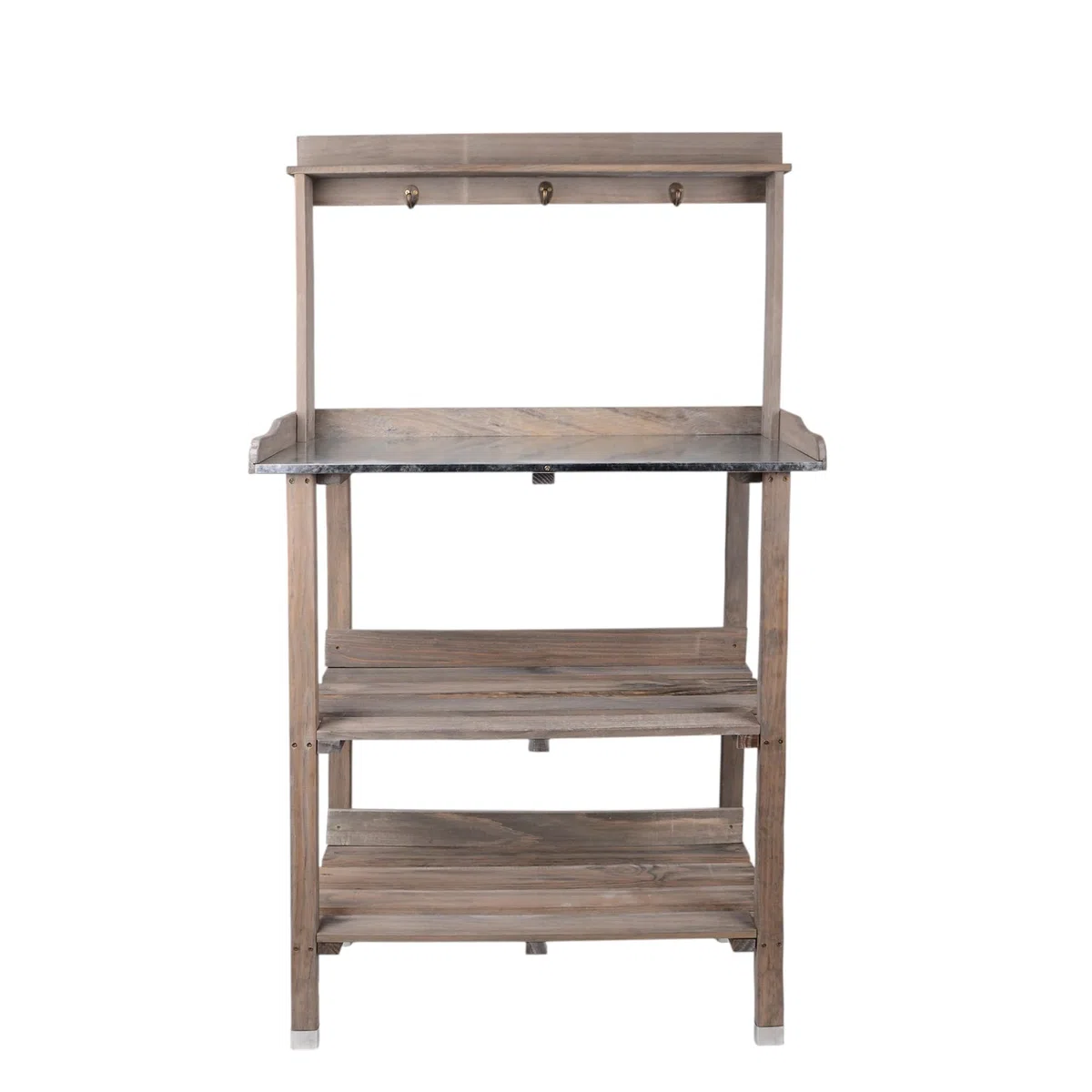 Tavolo in legno da giardinaggio, 76 x 38 x 91 cm, per giardino, terrazza, balcone, con piano zincato, 2 ripiani, resistente alle intemperie