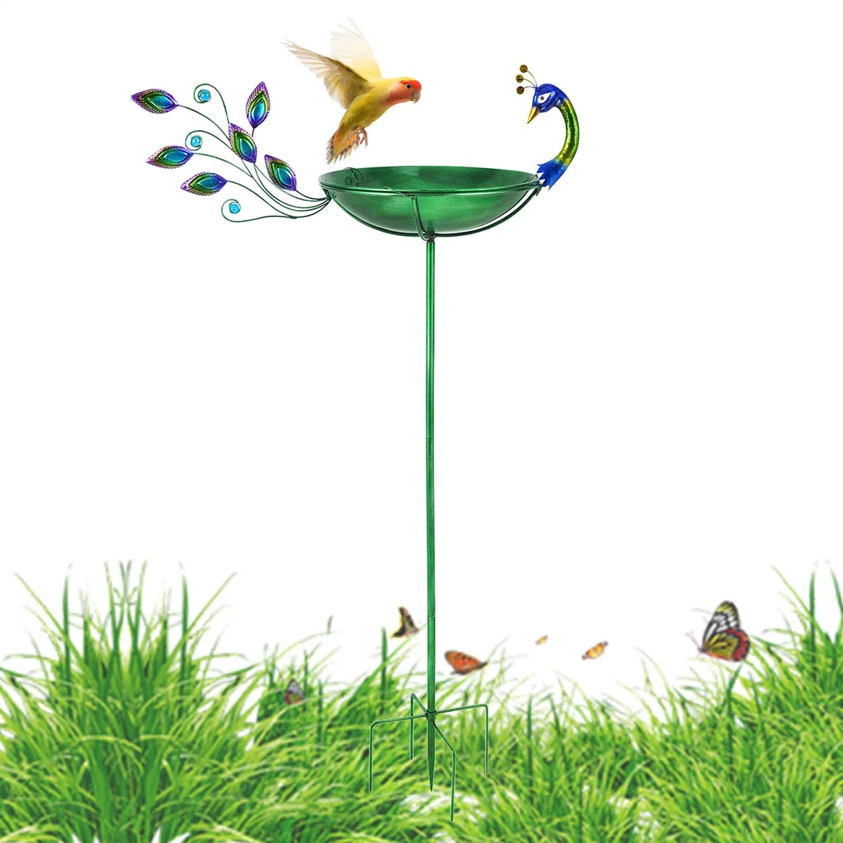 Bagno per Uccelli da Esterno Abbeveratoio in Metallo con Design Animale | Bagno per Uccelli da Patio Resistente alle Intemperie Per Balcone Terrazza Giardino Prato Decorazione Fontana