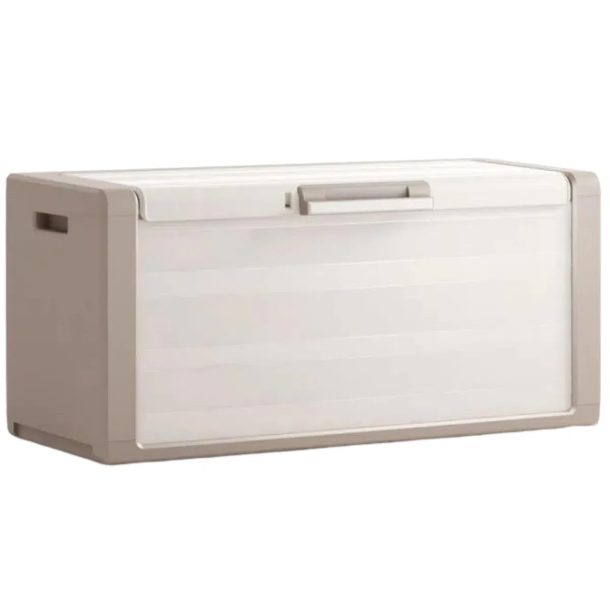 Baule Cassapanca in Resina Resistente Sabbia/Beige Predisposizione Lucchettabile Portaoggetti Contenitore Organizzatore per Esterno Interno Giardino 118x49x55 cm