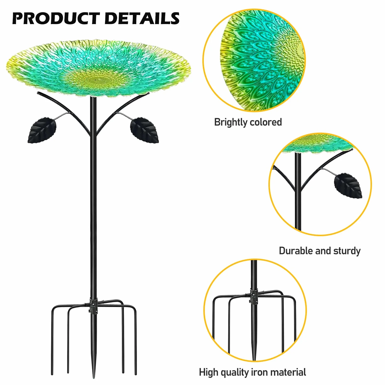 Abbeveratoio per uccelli in piedi, grande, 83 cm, in metallo, per uccelli, giardino in piedi, abbeveratoio per uccelli, giardino con base a 5 punte