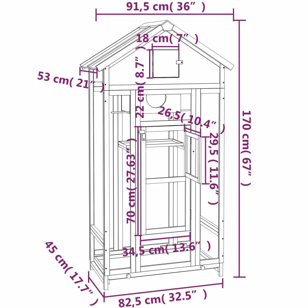 vidaXL Casetta per Uccelli Marrone 91,5x53x170 cm Legno Massello Pino
