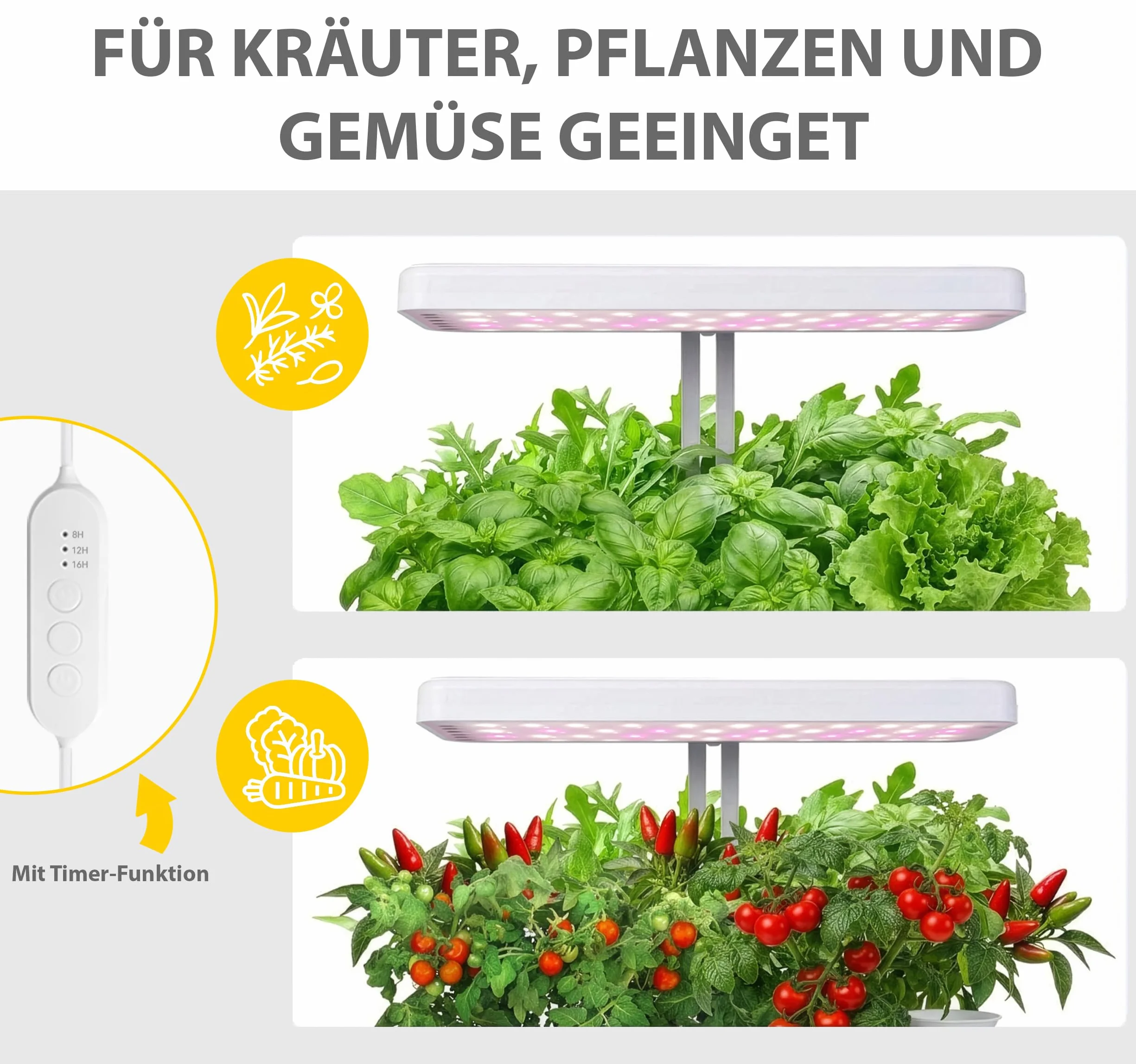 Northpoint Sistema di coltivazione idroponica a LED, lampada per piante, per giardino di erbe aromatiche, lampada da serra, 22 W, 1350 lumen, 10 piantine, altezza regolabile, timer