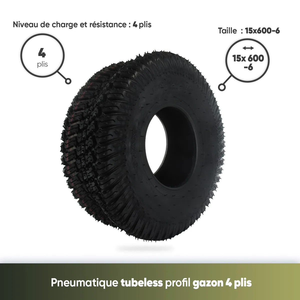 GREENSTAR - Pneumatico Tubeless 4 Pieghe Profilo Erba Per Motocoltivatore - Dimensioni 15 x 600-6 - Durevole - Prodotto di alta qualità