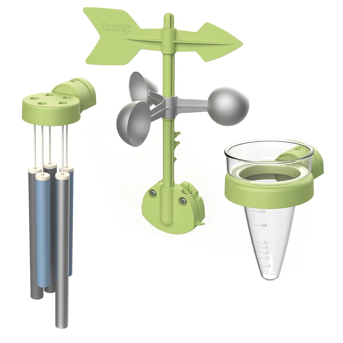 Smoby - Kit Meteo - Campanello, Banderuola, Anemometro e Pluviometro - dai 2 Anni - Prodotto in Francia