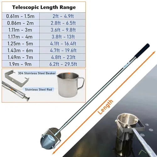 Kit di campionamento dell'acqua, con asta telescopica e bicchiere a doppia scala, per test ambientali in laghi, fiumi, stagni e oceani, ideale per ricerca e analisi della qualità dell'acqua