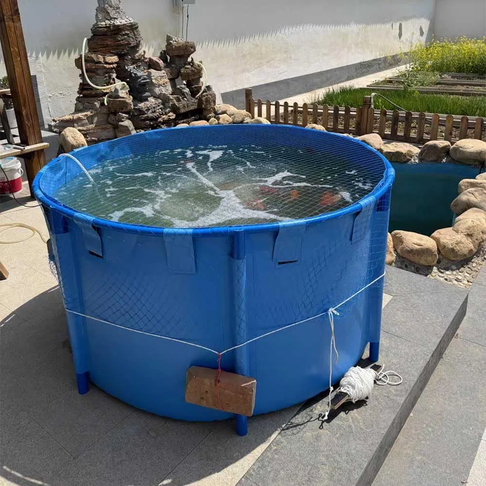 Piscina fuori terra, stagno per pesci in tela circolare ispessimento, grande stagno pieghevole in plastica resistente con staffa per irrigazione agricola di cultura koi (2 x 0,8 m)