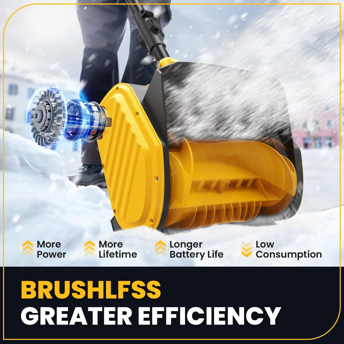 Fresa Spazzaneve A Batteria - Fresa Neve Spazzaneve Elettrico con Motore Brushless 21 V, 2400 Giri/Min, Larghezza di Lavoro 28 cm, Profondità Massima Della Neve 15 cm (Giallo)