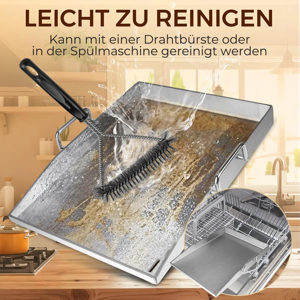 Piastra acciaio per barbecue, 40 x 30 x 4cm Plancha Grill in acciaio inox, adatto per barbecue a gas e carbone, Contiene pala e spazzola