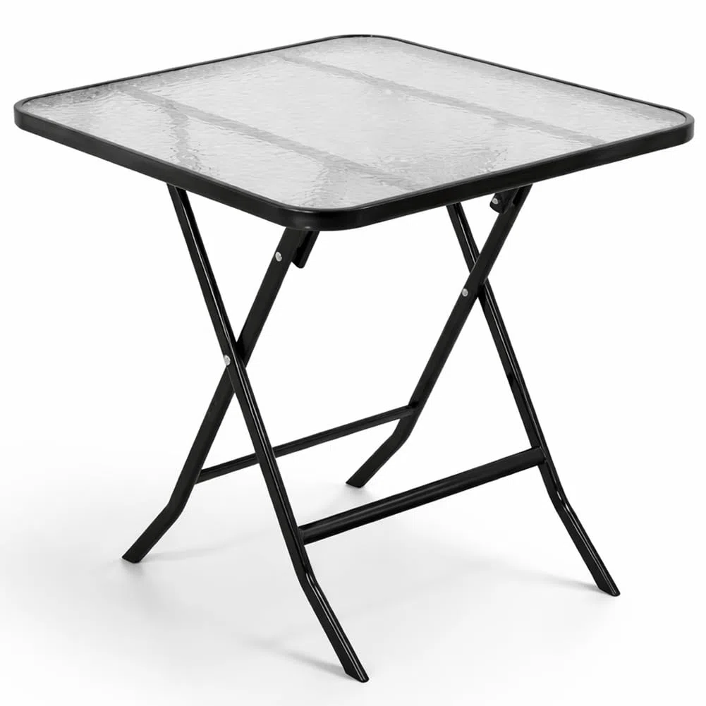 BAKAJI Tavolino Pieghevole da Esterno e Interno con Struttura Nera e Piano in Vetro, Tavolo Salvaspazio Richiudibile Ideale per Bar, Ristoranti, Balcone, Giardino, Terrazzo, 60 x 60 x 71 cm (Quadrato)