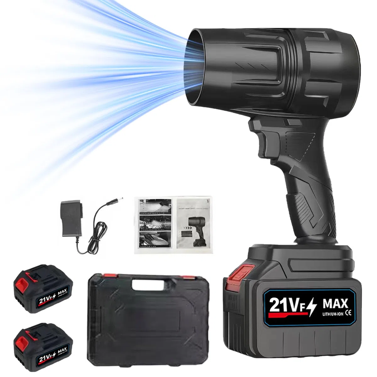 Soffiatore portatile, Spolveratore Elettrico Ricaricabile con 2 Batterie e Caricabatterie, Soffiatore Turbo Regolabile per Auto Compressa Portatile per la Pulizia di Casa e Esterni, Foglie, Neve
