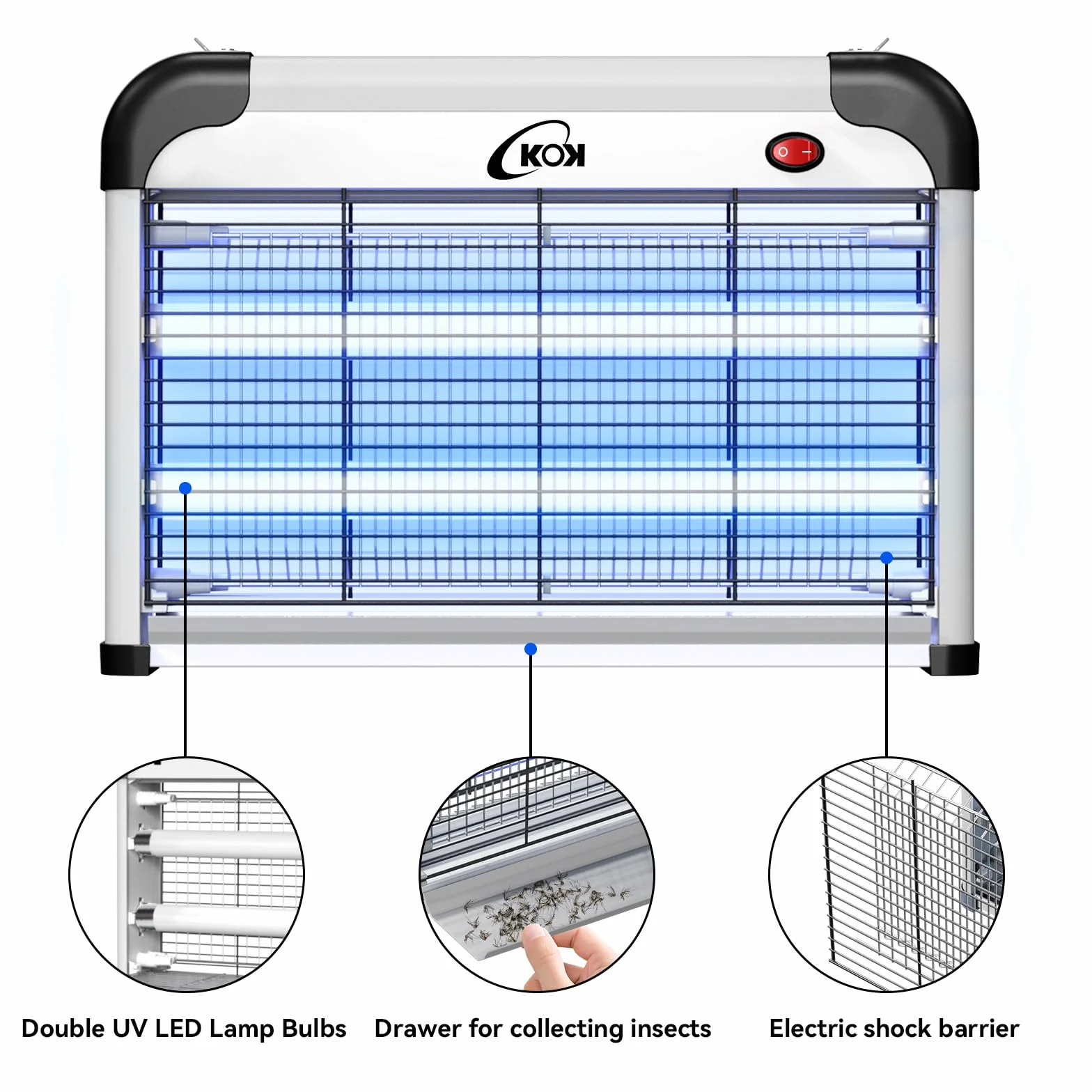 KOK 20W UV Lampada Antizanzare Elettrica viene fornita con due lampadine di ricambio, non contiene sostanze chimiche ed è adatta per ambienti interni come camere da letto, soggiorni e cucine