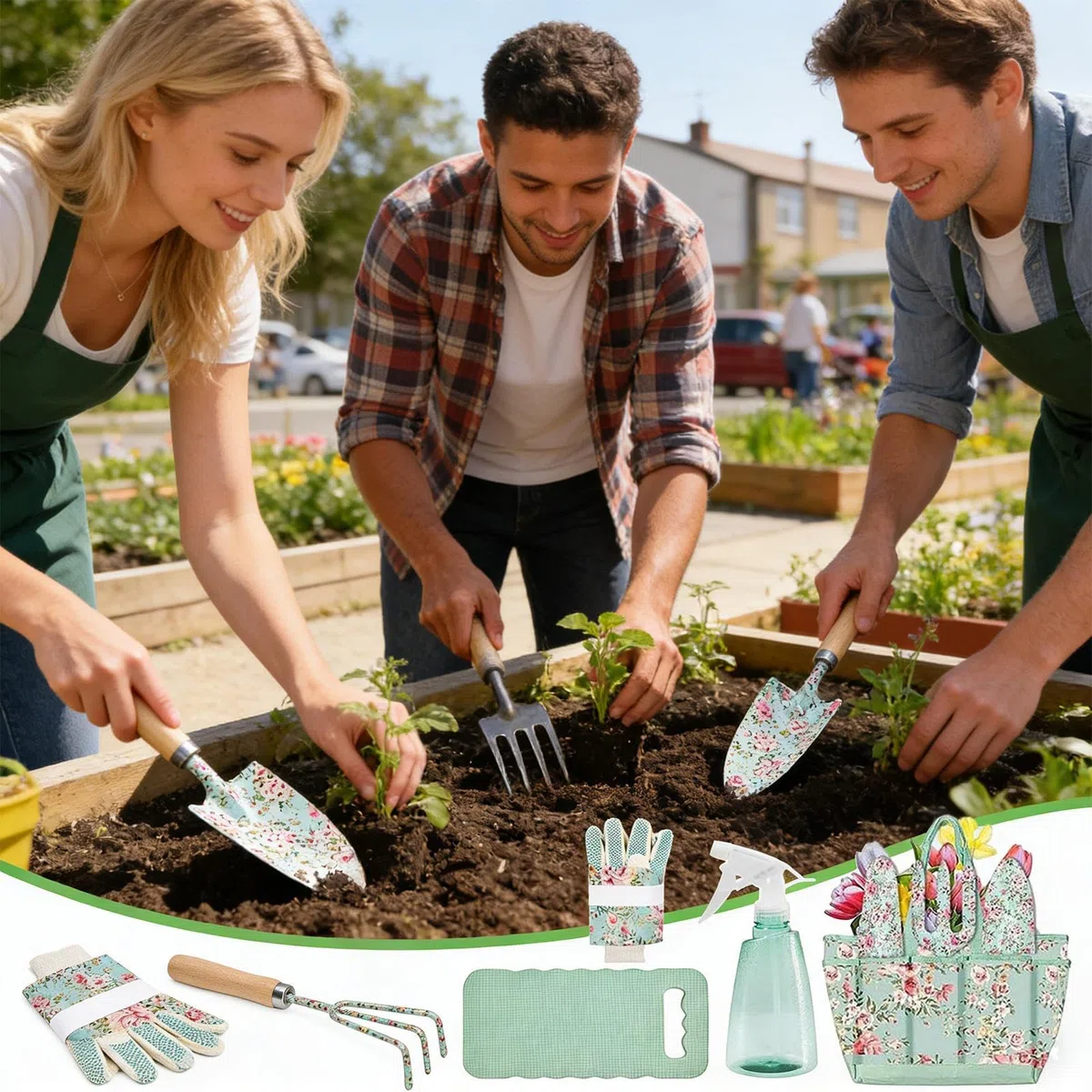 Attrezzi da Giardinaggio Rastrello e Pala con Motivo Floreale | Set di Utensili da Giardinaggio Antiruggine Per Giardinaggio in Giardino Prato Cortile Serra Esterno Casa