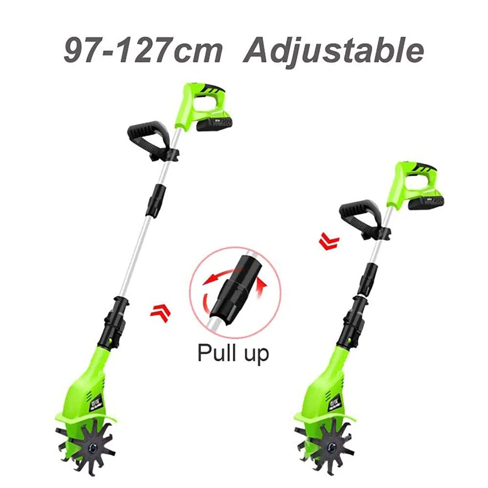 Rotavator senza fili, 20V leggero portatile elettrico senza fili alimentato a batteria coltivatore di terreno a denti anteriori giardinaggio con batteria ricaricabile 4000mAh e caricatore