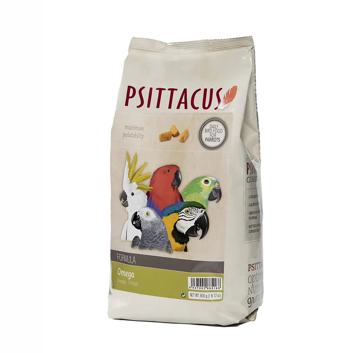 Psittacus Omega 800 g | Mangime completo per Ara, ecletti, cenerini ed altri pappagalli africani | Alimento premium per uccelli, 100% no-GMO
