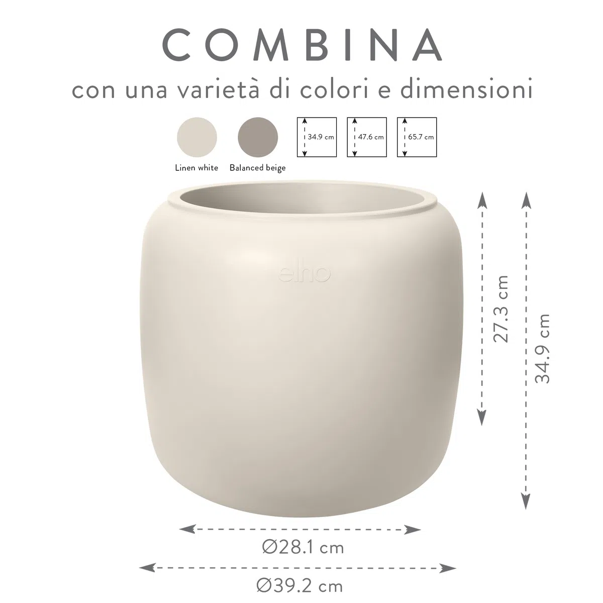 Elho Amber Beads Small 40cm Vasi per Piante - Linen White | ∅ 39.2 x A 34.9 cm | Adatto per uso interno ed esterno | Plastica riciclata al 100%