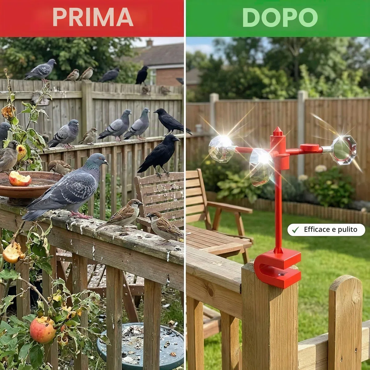 Dispositivo riflettente per spaventare gli uccelli, argento, alimentato dal vento, spaventa gli uccelli per esterni, tiene lontani piccioni picchi gabbiani per giardino patio, dotato di un
