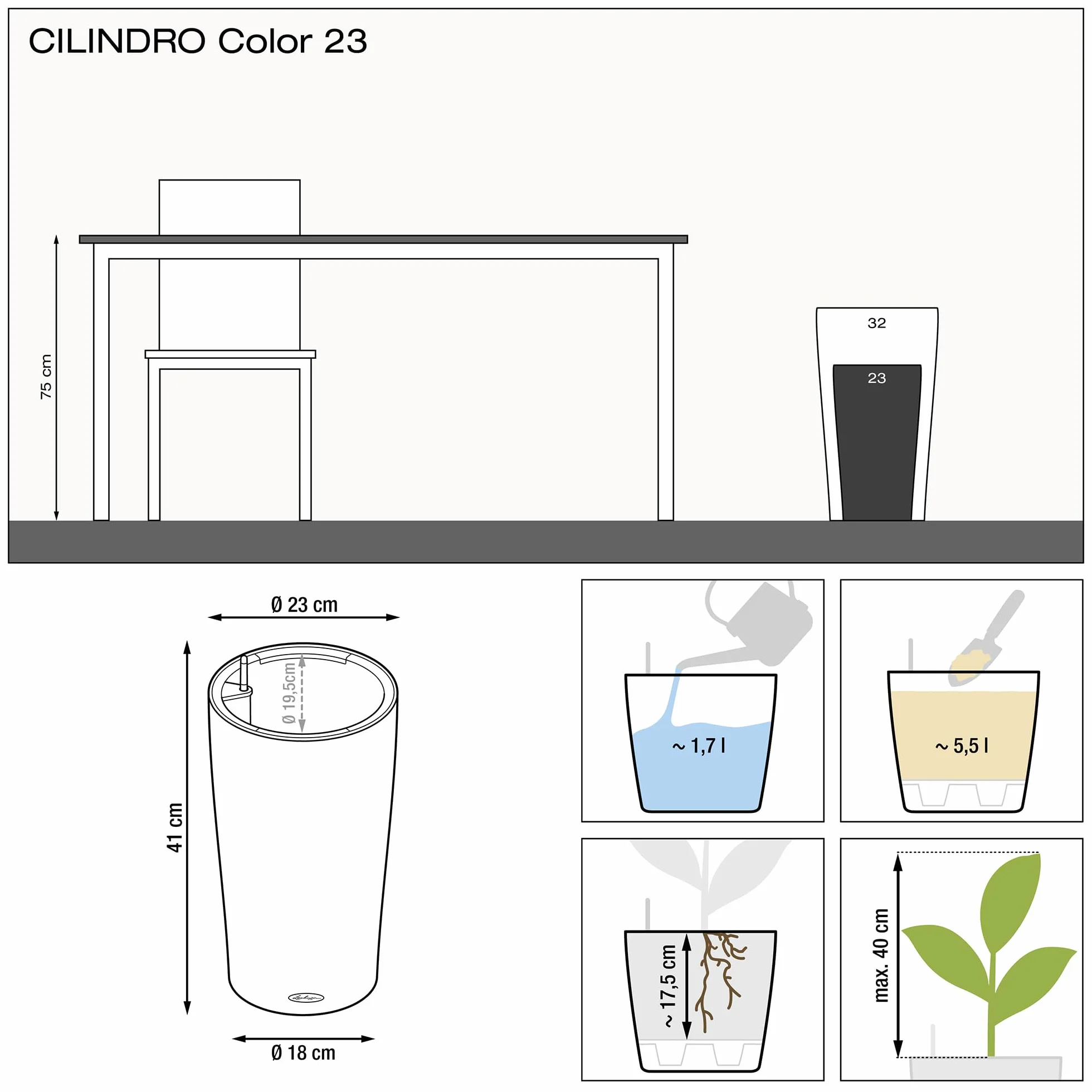 LECHUZA CILINDRO Color 32 bianco 13950