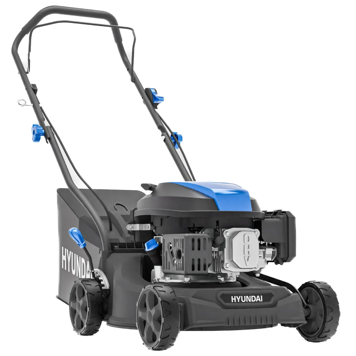 Hyundai Tosaerba a benzina, larghezza di taglio 39 cm, motore 131 cc, sacco di raccolta da 35 litri e scarico posteriore, spinta manuale, edizione nera
