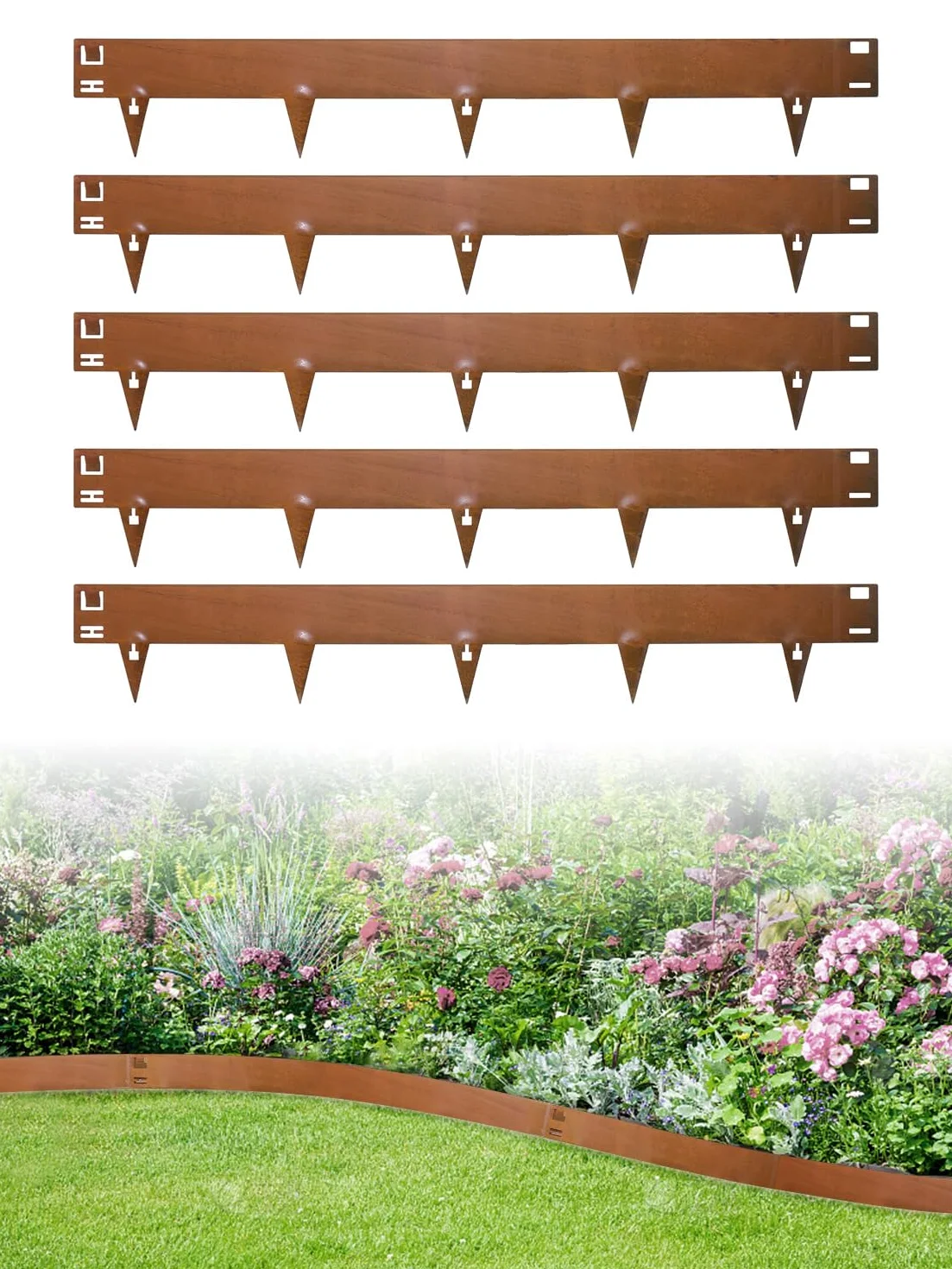 Bordatura da Giardino 5 Pezzi 5.37m,Alta 15cm Bordure per Aiuole Flessibile,Bordura Corten per Giardino in Metallo,Bordo di Separazione Piante Orto,Marrone