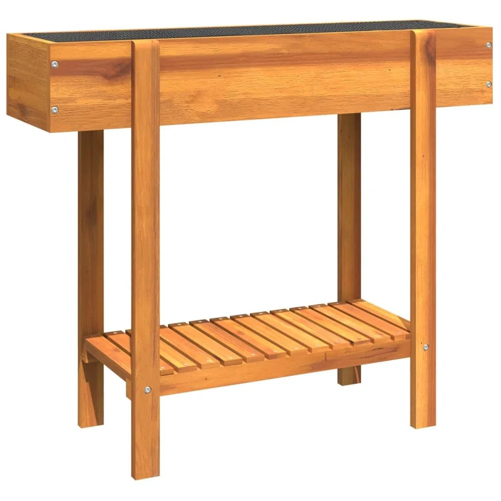 Fioriera Rialzata 90x30x75 cm Legno Massello Acacia da Giardino | Vasca per piante da balcone e patio con ripiano inferiore e sacco interno in tessuto, ideale per orto ed erbe aromatiche.
