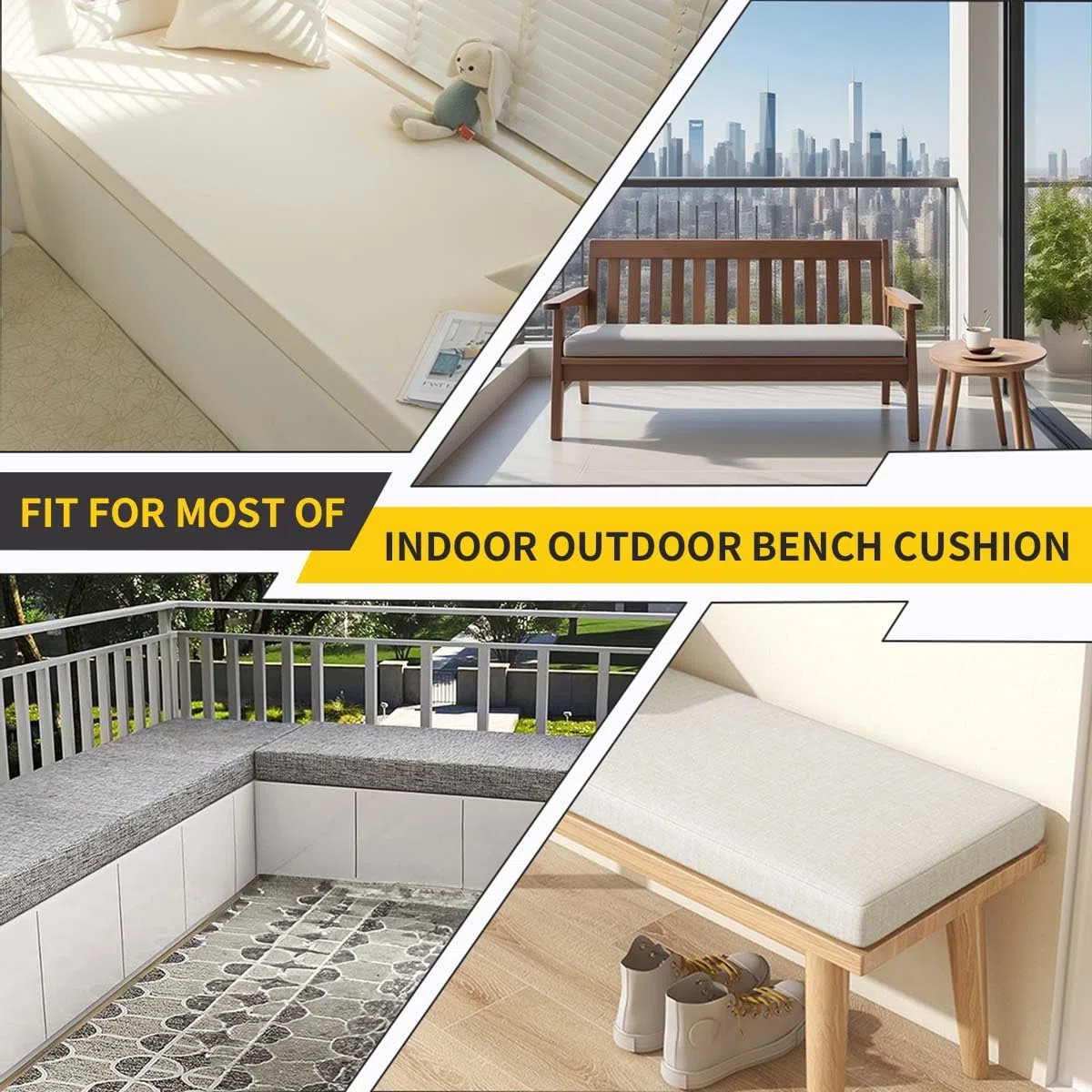 Generico Cuscini Imbottiti per Panche da Esterno/Interno - Davanzale, Ingresso, Scarpiera Panca, Giardino, Terrazza Sedie Cuscini, Com Fodera Rimovibile e Fondo Antiscivolo,Beige,110x50x5cm