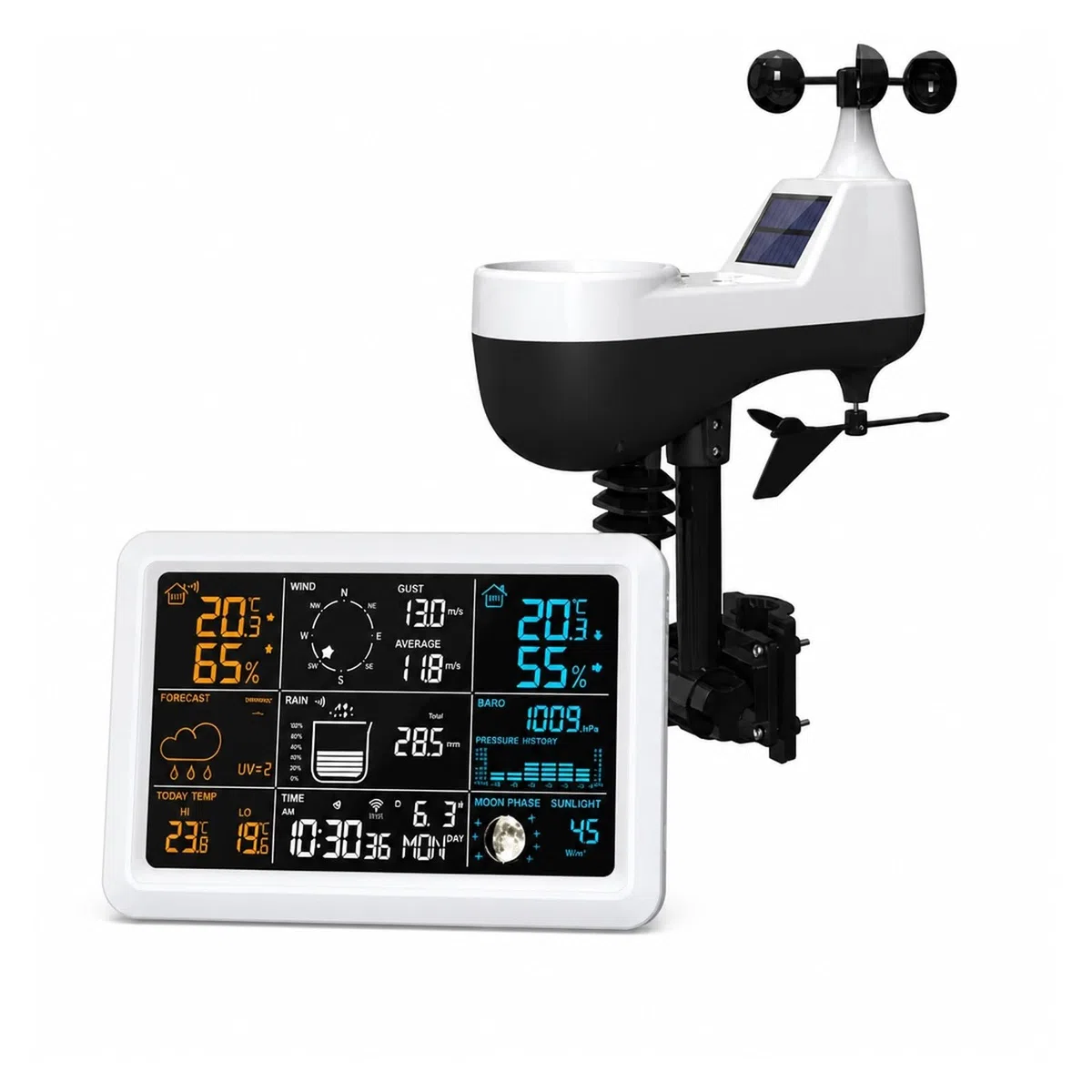 Pluviometro Esterno, Monitor per Interni Ed Esterni Stazione Meteorologica Wireless Ad Energia Solare | Black